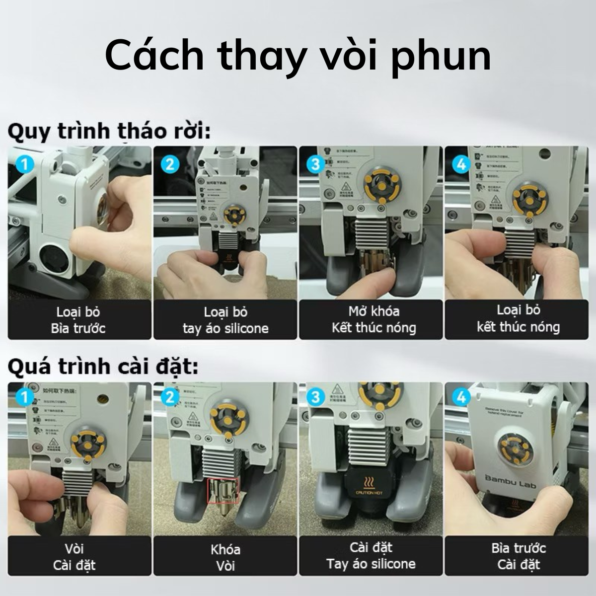 Bambu Lab Hotend A1 Series| Bộ Đầu In Hotend Thép Cứng/Thép Không Gỉ Cho Máy In 3D